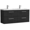 Nuie Arno Charcoal Black 1200 WH 4-Drawer Vanity Unit & Double Basin