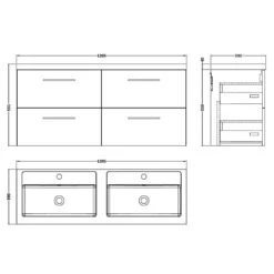 Nuie Arno Charcoal Black 1200 WH 4-Drawer Vanity Unit & Double Basin -Household Goods Shop nuie arno charcoal black 1200 wh 4 drawer vanity unit double basin p57620 265251 image