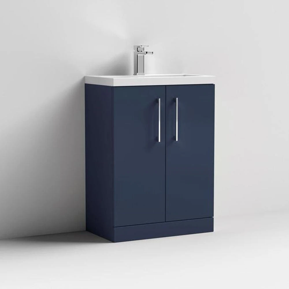 Nuie Arno Compact Electric Blue 600mm Floor Stading 2-Door Vanity Unit & Polymarble Basin 2 Nuie Arno Compact Electric Blue 600mm Floor Stading 2-Door Vanity Unit & Polymarble Basin - Image 2