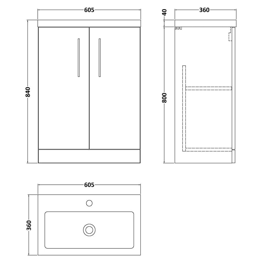Nuie Arno Compact Electric Blue 600mm Floor Stading 2-Door Vanity Unit & Polymarble Basin 3 Nuie Arno Compact Electric Blue 600mm Floor Stading 2-Door Vanity Unit & Polymarble Basin - Image 3