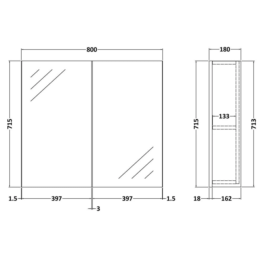 Nuie Arno Electric Blue 600mm Mirror Unit (50/50) - OFF1717 3 Nuie Arno Electric Blue 600mm Mirror Unit (50/50) - OFF1717 - Image 3