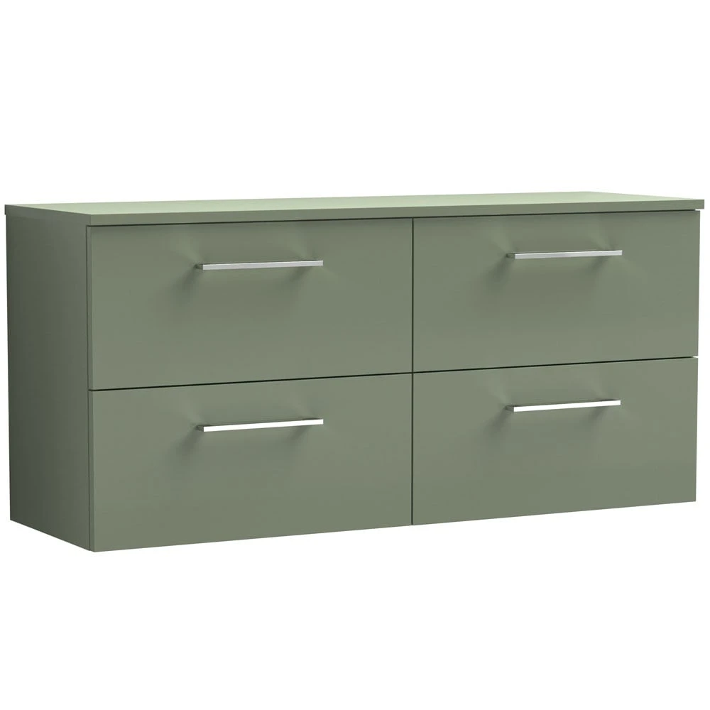 Nuie Arno Satin Green 1200 Wall Hung 4-Drawer Vanity Unit & Worktop 1 Nuie Arno Satin Green 1200 Wall Hung 4-Drawer Vanity Unit & Worktop