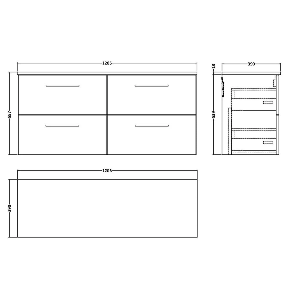 Nuie Arno Satin Green 1200 Wall Hung 4-Drawer Vanity Unit & Worktop 3 Nuie Arno Satin Green 1200 Wall Hung 4-Drawer Vanity Unit & Worktop - Image 3