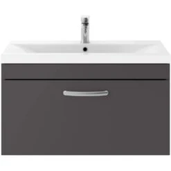 Nuie Athena Gloss Grey 800mm Wall Hung Single Drawer Vanity & Basin 1 ATH080A