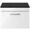 Nuie Athena Gloss White 600mm Wall Hung Vanity With Black Worktop ATH041LSB