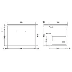 Nuie Athena Gloss White 600mm Wall Hung Vanity With Black Worktop ATH041LSB -Household Goods Shop nuie athena gloss white 600mm wall hung vanity with black worktop ath041lsb p42451 210428 image