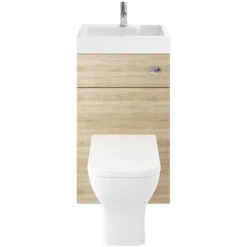 Nuie Athena Natural Oak 2 In 1 WC Vanity Unit, Basin, Cistern & BTW Toilet