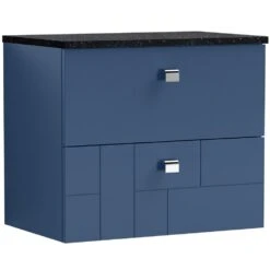Nuie Blocks Satin Blue 600mm Wall Hung Vanity Unit & Black Worktop BLO302LSB
