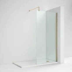 Nuie Brushed Brass Wetroom Shower Screen & Support Bar 1400x1850x8mm - WRSCBB014