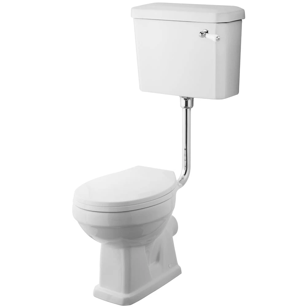 Nuie Carlton White Low Level WC Toilet, Flush Pipe Kit & Chrome Hinges Seat 1 Nuie Carlton White Low Level WC Toilet, Flush Pipe Kit & Chrome Hinges Seat