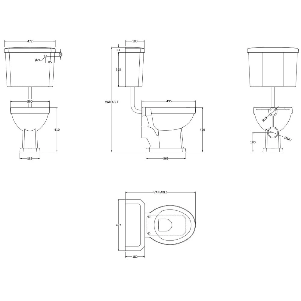 Nuie Carlton White Low Level WC Toilet, Flush Pipe Kit & Chrome Hinges Seat 4 Nuie Carlton White Low Level WC Toilet, Flush Pipe Kit & Chrome Hinges Seat - Image 4