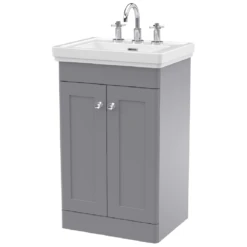Nuie Classique Satin Grey 500 Floor Standing 2-Door Vanity Unit & 3TH Basin