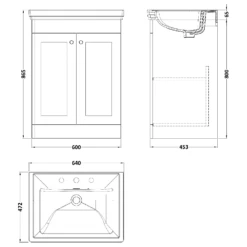 Nuie Classique Satin Grey 600 Floor Standing 2-Door Vanity Unit & 3TH Basin -Household Goods Shop nuie classique satin grey 600 floor standing 2 door vanity unit 3th basin p73857 305512 image