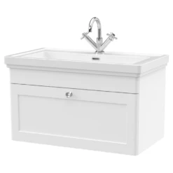Nuie Classique Satin White 800 Wall Hung 1-Drawer Vanity Unit & 1TH Basin