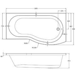 Nuie Curved B Shaped Single Ended Bath RH 1700x900x740 -Household Goods Shop nuie curved b shaped single ended bath rh 1700x900x740 p34047 176089 image