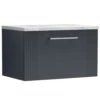 Nuie Deco Satin Anthracite 600mm Wall Hung Single Drawer Vanity Unit & Laminate Top