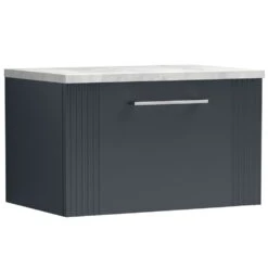 Nuie Deco Satin Anthracite 600mm Wall Hung Single Drawer Vanity Unit & Laminate Top