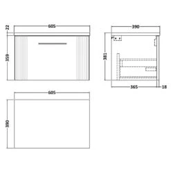 Nuie Deco Satin Anthracite 600mm Wall Hung Single Drawer Vanity Unit & Laminate Top -Household Goods Shop nuie deco satin anthracite 600mm wall hung single drawer vanity unit laminate top p62541 270558 image