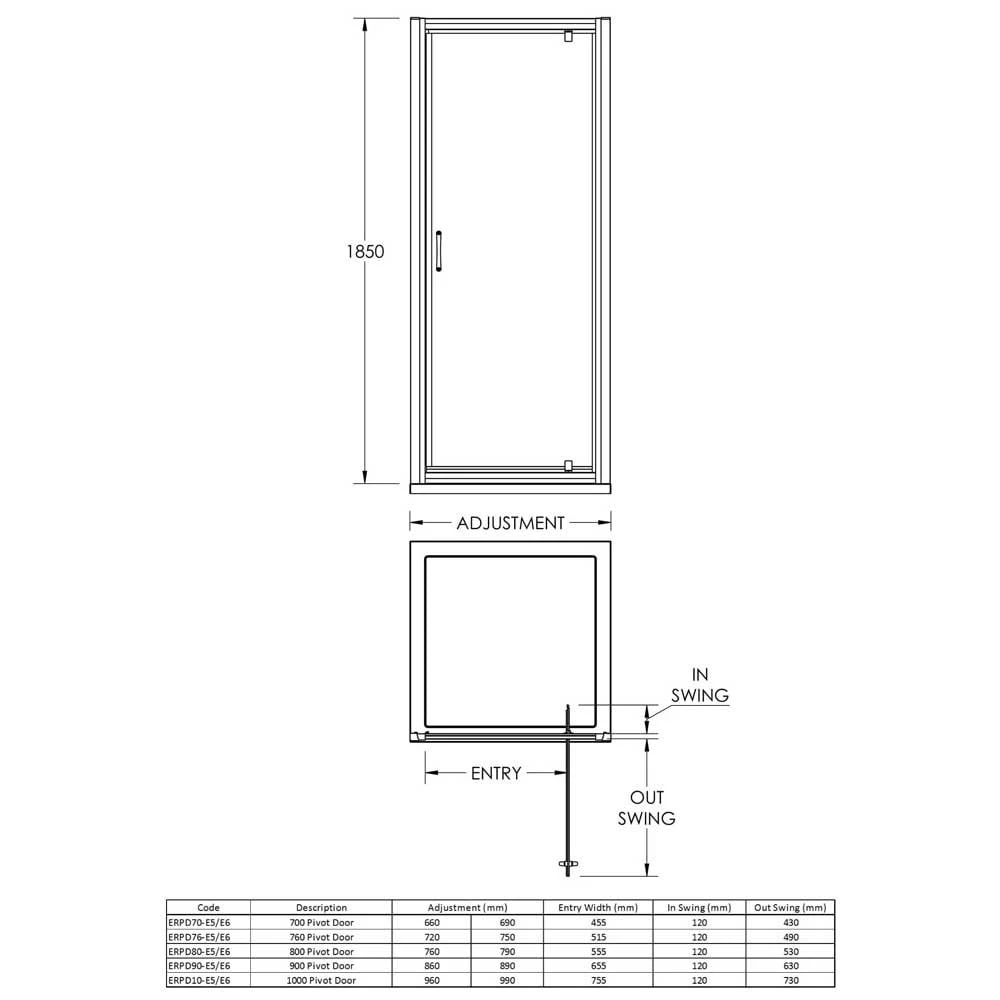 Nuie Ella Pivot Shower Door With Handle 900mm - ERPD90H5 3 Nuie Ella Pivot Shower Door With Handle 900mm - ERPD90H5 - Image 3
