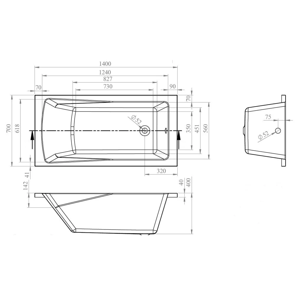 Nuie Linton Square Single Ended Straight Bath 1400x700 & Front Panel 4 Nuie Linton Square Single Ended Straight Bath 1400x700 & Front Panel - Image 4
