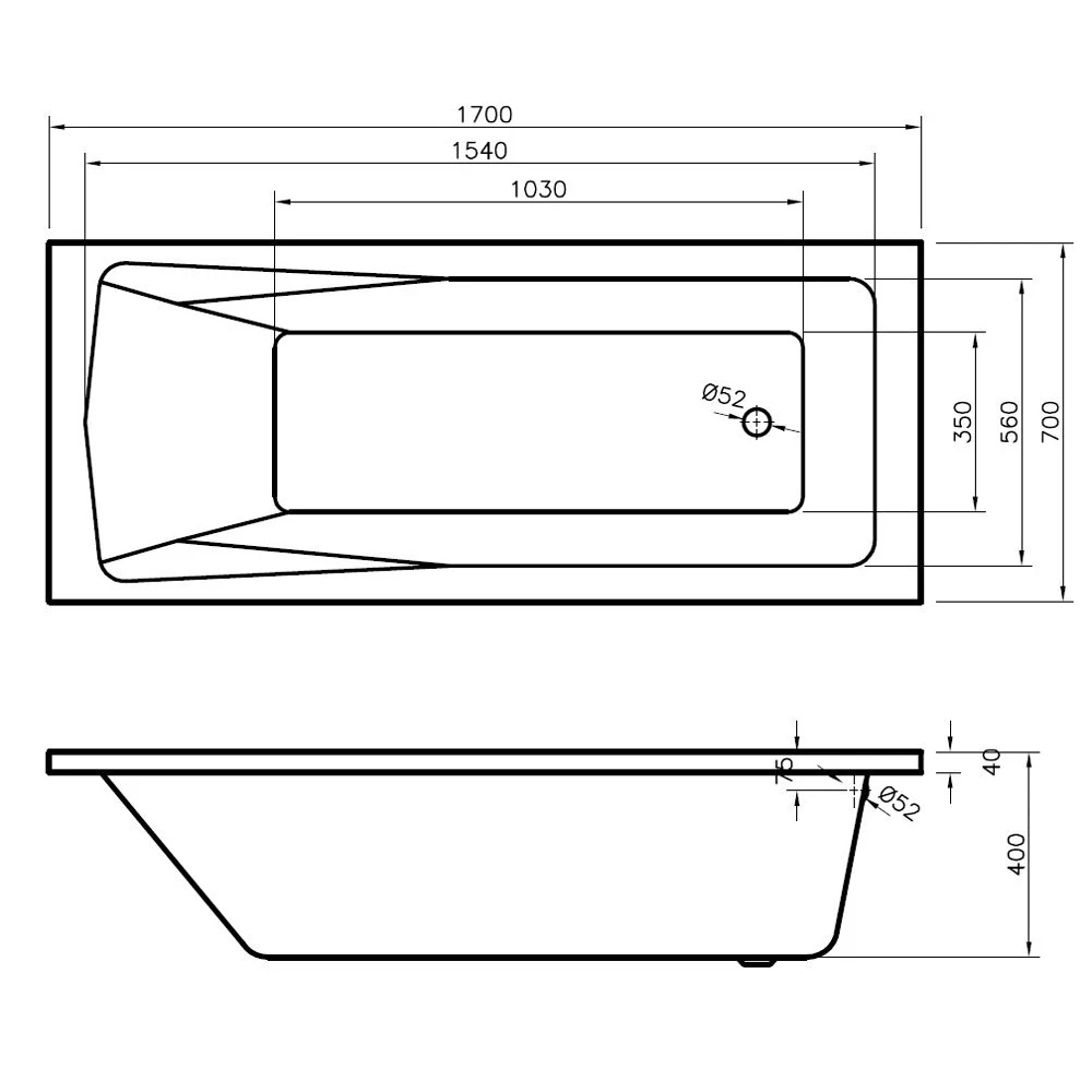 Nuie Linton Square Single Ended Straight Bath 1700x700 3 Nuie Linton Square Single Ended Straight Bath 1700x700 - Image 3