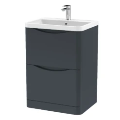 Nuie Lunar Satin Anthracite 600 Floor Standing 2-Drawer Vanity Unit & Basin