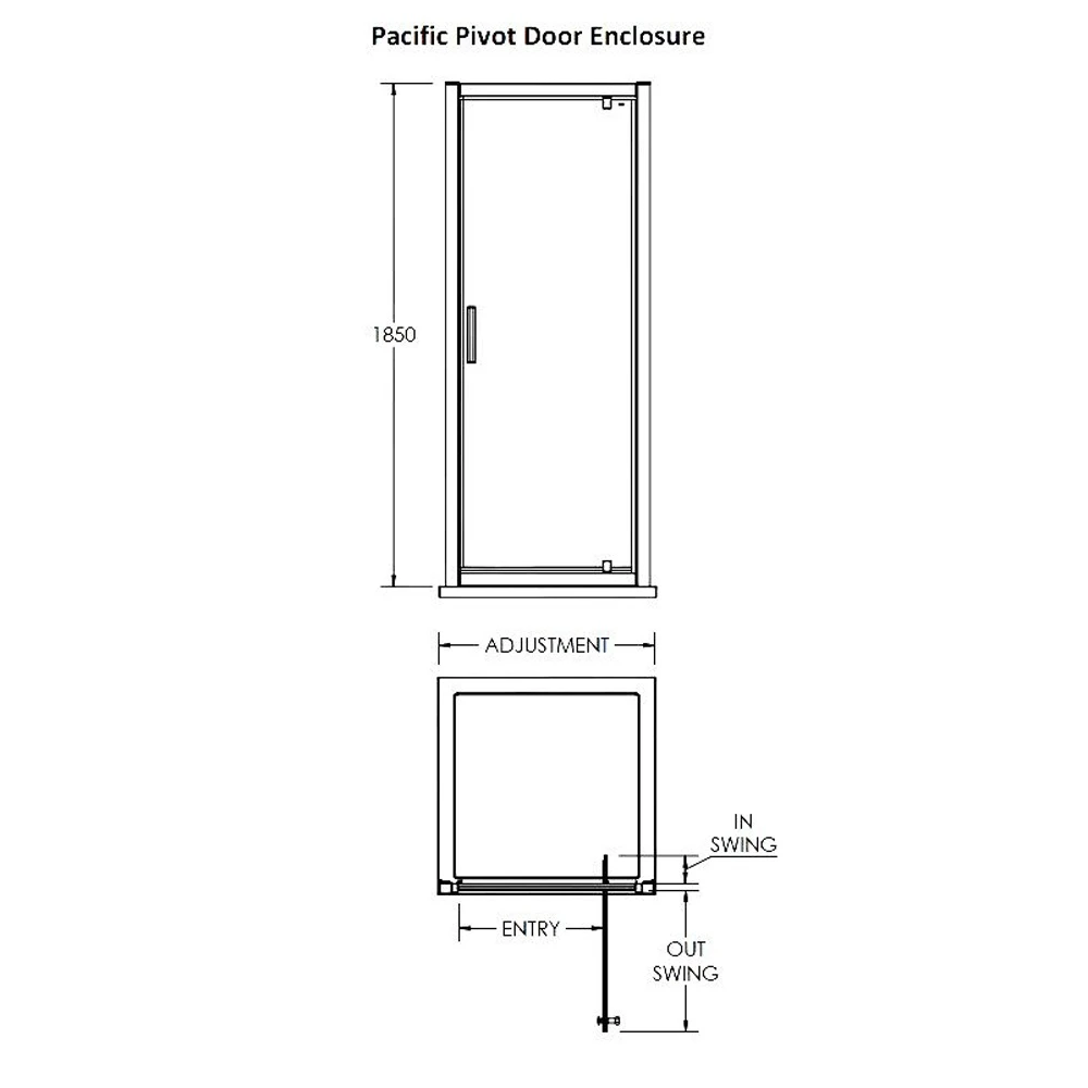 Nuie Pacific Chrome Pivot Door Shower Enclosure 800x1000x6mm 4 Nuie Pacific Chrome Pivot Door Shower Enclosure 800x1000x6mm - Image 4