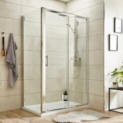 Nuie Pacific Chrome Sliding Door Shower Enclosure 1200x900x6mm