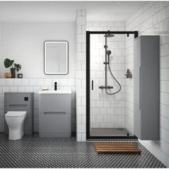 Nuie Pacific Matt Black Profile Pivot Shower Door 760mm - SQPD76BP -Household Goods Shop nuie pacific matt black profile pivot shower door 760mm sqpd76bp p40927 201772 image