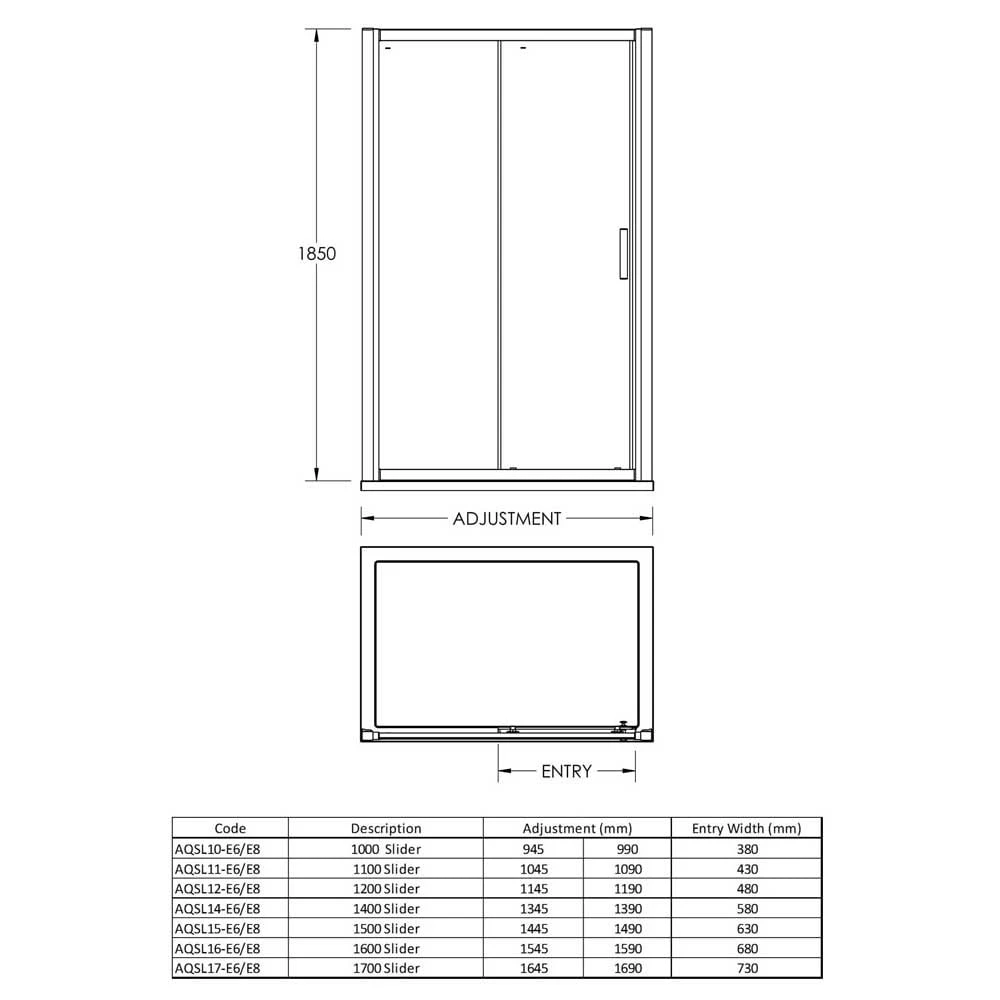 Nuie Pacific Sliding Shower Door With Handle 1700mm - AQSL17H3 3 Nuie Pacific Sliding Shower Door With Handle 1700mm - AQSL17H3 - Image 3