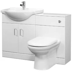 Nuie Saturn Gloss White Round Basin Cloakroom Furniture Pack SAT001