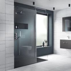 Nuie Wetroom Shower Screen & Chrome Support Bar 1850x800mm - WRSC080