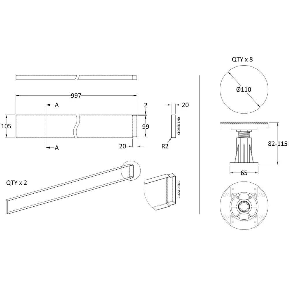 Nuie White Legs & Plinth Kit For Square & Rectangular Tray 1000mm LEG2W 2 Nuie White Legs & Plinth Kit For Square & Rectangular Tray 1000mm LEG2W - Image 2