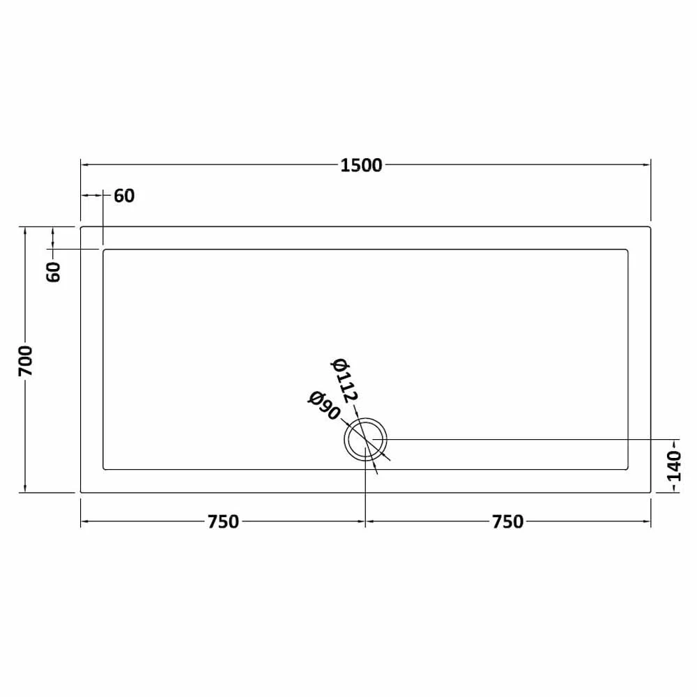 Nuie White Rectangular Shower Tray 1500x700mm - NTP041 2 Nuie White Rectangular Shower Tray 1500x700mm - NTP041 - Image 2