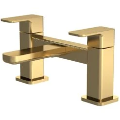 Nuie Windon Brushed Brass Twin Lever Deck Mounted Bath Filler- WIN803