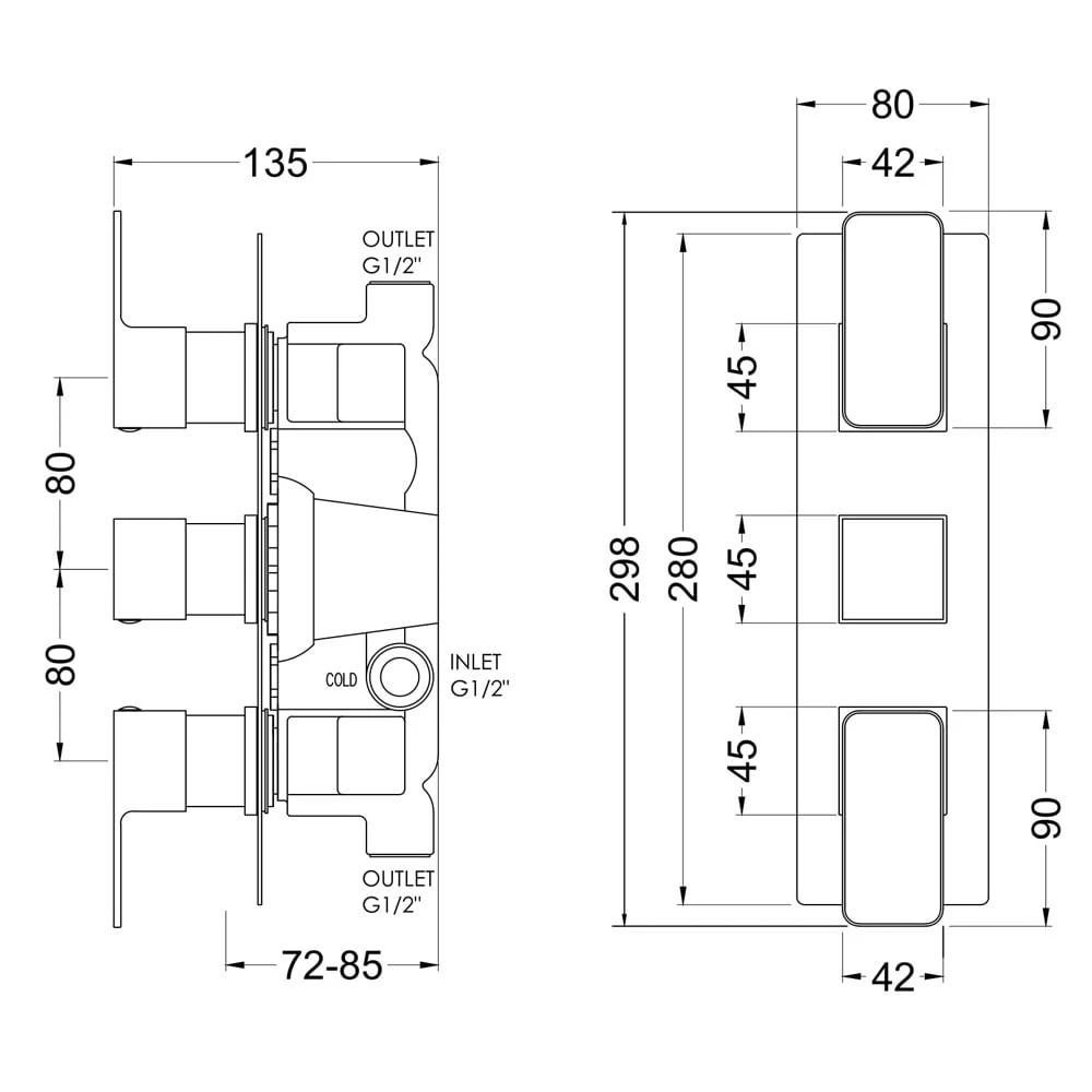 Nuie Windon Chrome Triple Thermostatic Shower Valve - WINTR02 2 Nuie Windon Chrome Triple Thermostatic Shower Valve - WINTR02 - Image 2