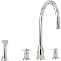 Perrin & Rowe Callisto C Spout Cross Handle Nickel Sink Tap & Spray 4890NI