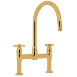 Perrin & Rowe IO Cross Handles Satin Brass Kitchen Sink Mixer Tap 4292SB