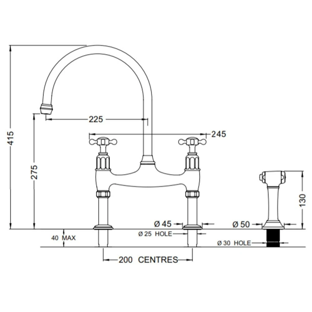Perrin & Rowe Ionian Aged Brass Kitchen Sink Bridge Tap & Rinse - 4172AB 2 Perrin & Rowe Ionian Aged Brass Kitchen Sink Bridge Tap & Rinse - 4172AB - Image 2