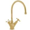 Perrin & Rowe Minoan Cross Handle Satin Brass Kitchen Sink Mixer Tap 4385SB