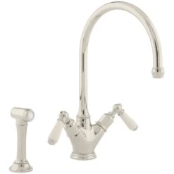 Perrin & Rowe Minoan Dual Lever Nickel Kitchen Sink Mixer Tap & Rinse 4367NIWPC