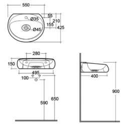 RAK Cloud Matt 550x425 1th White Oval Wall Hung Basin CLOWB5501500A -Household Goods Shop rak cloud matt 550x425 1th white oval wall hung basin clowb5501500a p39701 195565 image