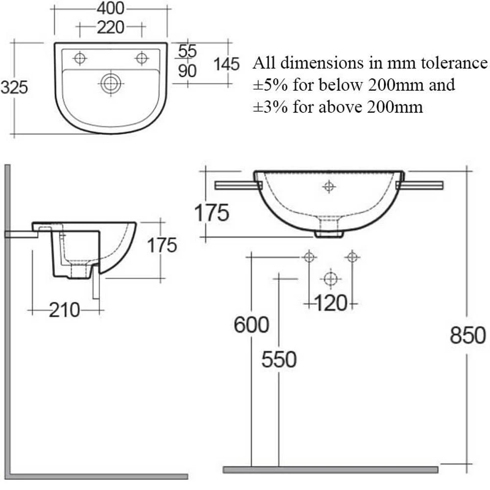 RAK Compact 400x325 1th Alpine White Cloakroom Basin - COMSLWB1LH 2 RAK Compact 400x325 1th Alpine White Cloakroom Basin - COMSLWB1LH - Image 2