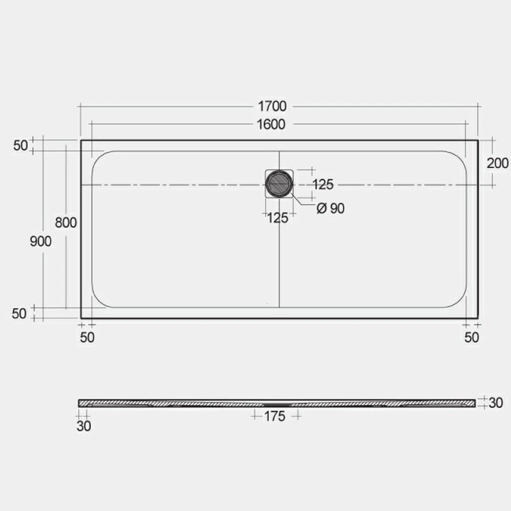 RAK Feeling Solid Grey Rectangular Shower Tray 1700mmx900mm - RFBR090170S503 2 RAK Feeling Solid Grey Rectangular Shower Tray 1700mmx900mm - RFBR090170S503 - Image 2