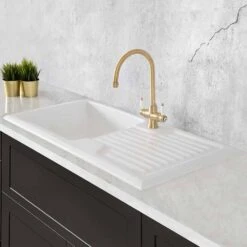 RAK Rustic 1.0 Bowl Gloss White Ceramic Reversible Kitchen Sink