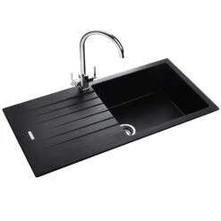 Rangemaster Andesite 1.0 Bowl Ash Black Granite Kitchen Sink & Waste -Household Goods Shop rangemaster andesite 1 0 bowl ash black granite kitchen sink waste p36810 283517 image