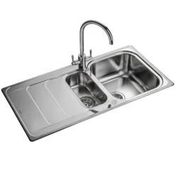 Rangemaster Houston 1.5 Bowl Brushed Stainless Steel Kitchen Sink & Waste -Household Goods Shop rangemaster houston 1 5 bowl brushed stainless steel kitchen sink waste p26491 229329 image