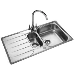 Rangemaster Michigan 1.5 Bowl Brushed Stainless Steel Kitchen Sink & Waste -Household Goods Shop rangemaster michigan 1 5 bowl brushed stainless steel kitchen sink waste p26293 229340 image