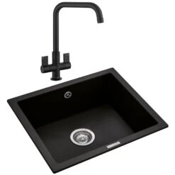 Rangemaster Paragon 1.0 Bowl Granite Ash Black Undermount Kitchen Sink & Waste -Household Goods Shop rangemaster paragon 1 0 bowl granite ash black undermount kitchen sink waste p33865 284414 image