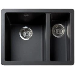 Rangemaster Paragon 1.5 Bowl Granite Ash Black Undermount Kitchen Sink & Waste